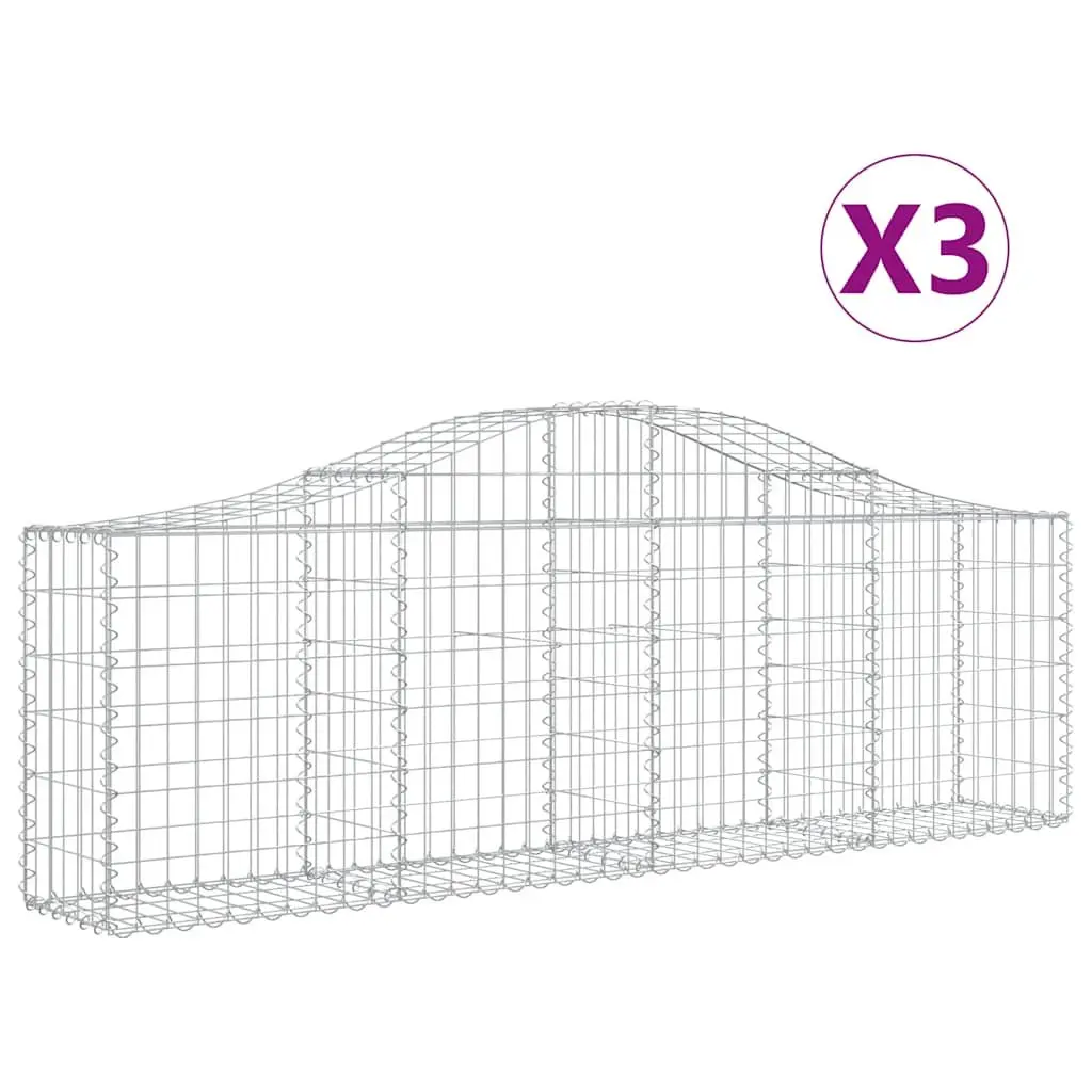 Arched Gabion Baskets Galvanised Iron 200 x 30 x 60/80 cm Silver Set 3 pcs