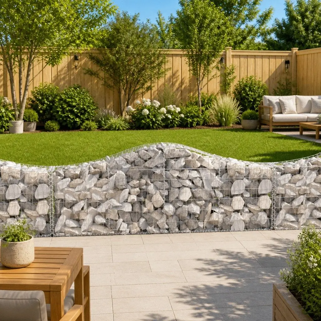Decorative Garden Barriers Galvanised Iron Arched Gabion Baskets Silver 5 Pieces 200x30x60/80cm Outdoor Retaining Walls