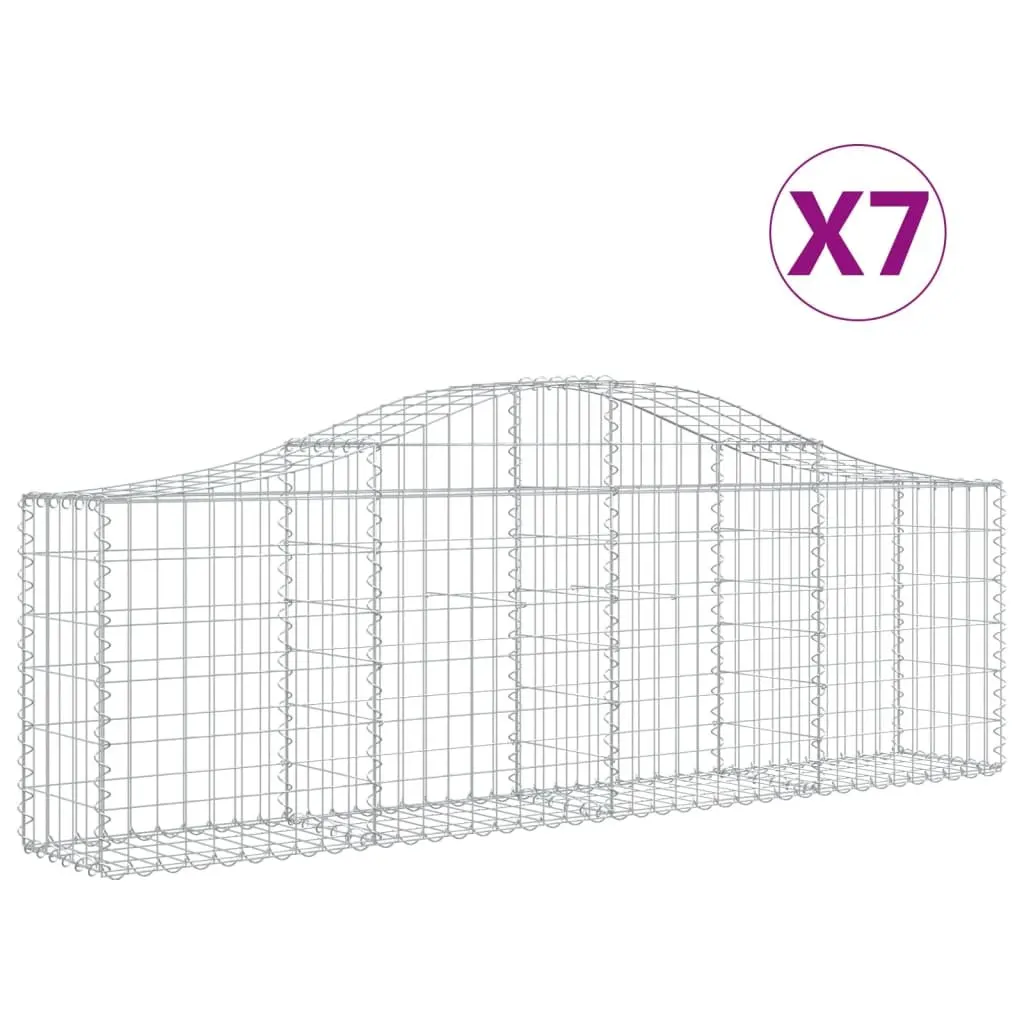 Gabion Baskets Arched Outdoor Decorative Garden Barriers 7 Piece Galvanised Iron 200x30x60/80cm Silver Sound Insulating Retaining Walls