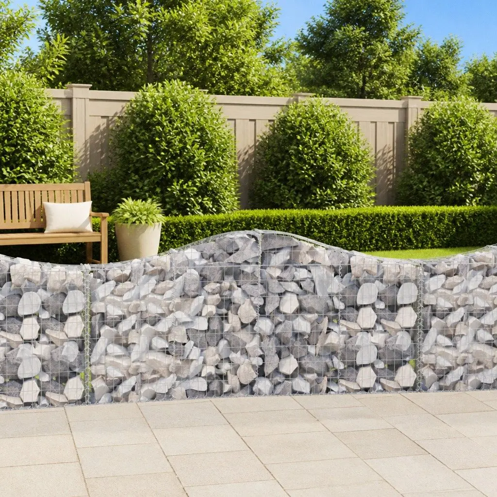 Arched Gabion Baskets Galvanised Iron 200 x 30 x 80/100 cm Silver 2 pcs Garden Barrier Retaining Wall Decorative Outdoor