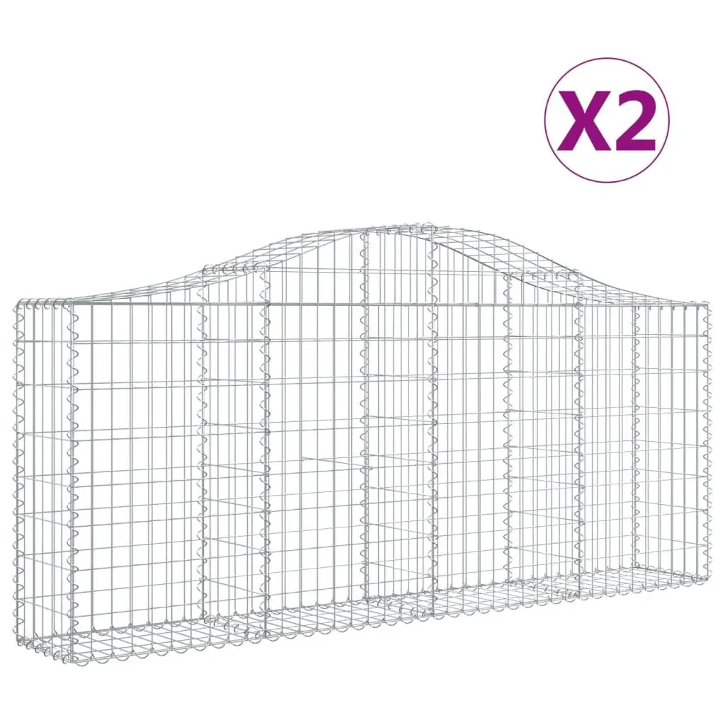 Arched Gabion Baskets Galvanised Iron 200 x 30 x 80/100 cm Silver 2 pcs Garden Barrier Retaining Wall Decorative Outdoor