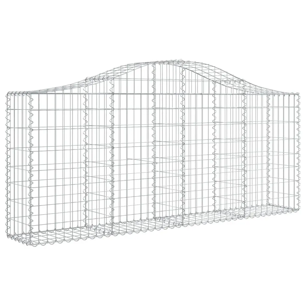Arched Gabion Baskets Galvanised Iron 200 x 30 x 80/100 cm Silver 2 pcs Garden Barrier Retaining Wall Decorative Outdoor