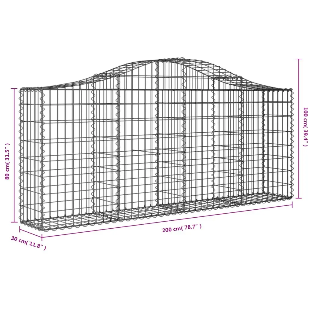 Arched Garden Barriers 5 Piece Galvanised Iron Decorative Retaining Wall Baskets Silver 200x30x80/100cm Durable Corrosion Resistant
