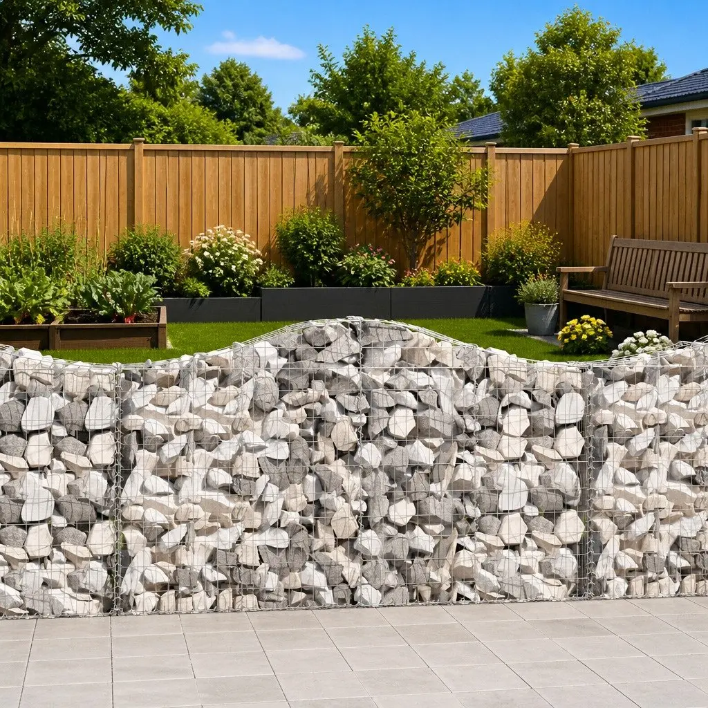 Arched Gabion Baskets Galvanised Iron 200 x 30 x 100 120 cm Silver 6 Piece Garden Barrier Retaining Wall Outdoor Decorative
