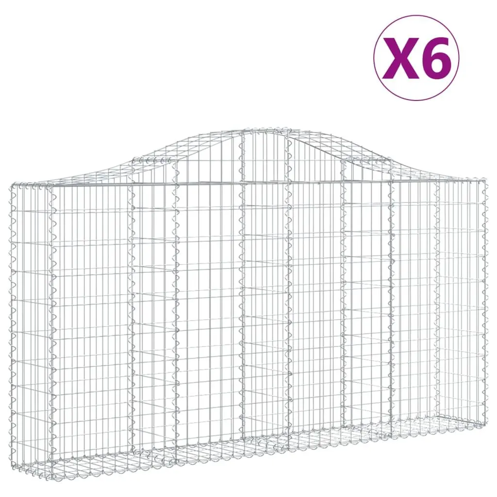 Arched Gabion Baskets Galvanised Iron 200 x 30 x 100 120 cm Silver 6 Piece Garden Barrier Retaining Wall Outdoor Decorative