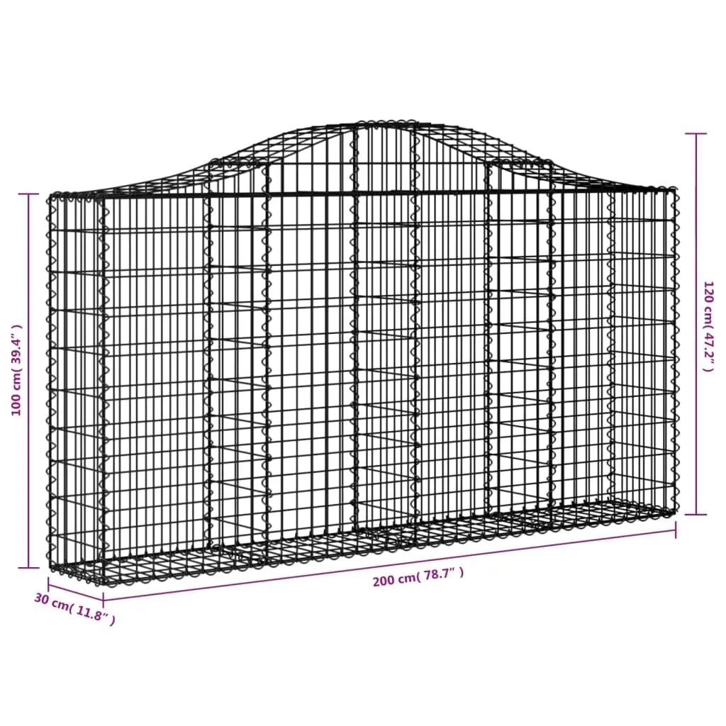 Arched Gabion Baskets Galvanised Iron 200 x 30 x 100 120 cm Silver 6 Piece Garden Barrier Retaining Wall Outdoor Decorative