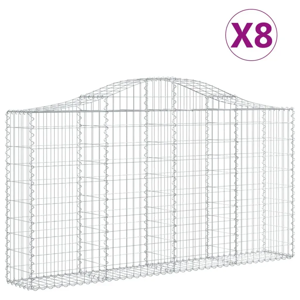 Gabion Baskets Arched Galvanised Iron 200x30x100120cm Silver 8 Piece Garden Barrier Retaining Wall Outdoor