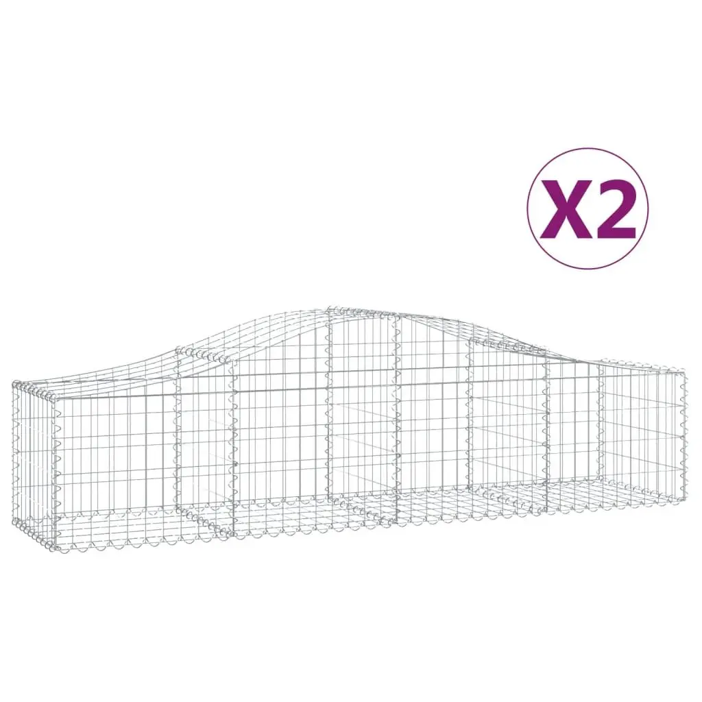 Arched Gabion Baskets Galvanised Iron 200 x 50 x 40/60 cm Silver 2 Piece Garden Barrier Decorative Retaining Wall Outdoor