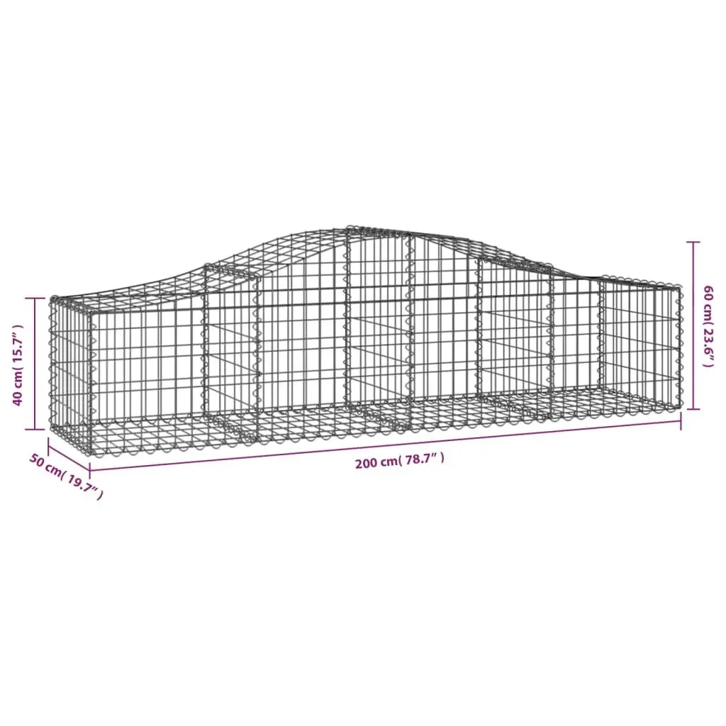 Arched Gabion Baskets Galvanised Iron 200 x 50 x 40/60 cm Silver 2 Piece Garden Barrier Decorative Retaining Wall Outdoor