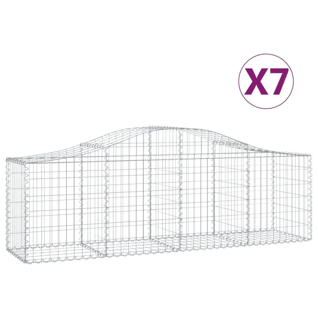 Arched Gabion Baskets Set 7 pcs Galvanised Iron Silver 200 x 50 x 60/80 cm Garden Retaining Wall Decorative Barrier