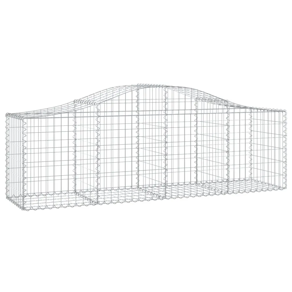 Arched Gabion Baskets Set 7 pcs Galvanised Iron Silver 200 x 50 x 60/80 cm Garden Retaining Wall Decorative Barrier