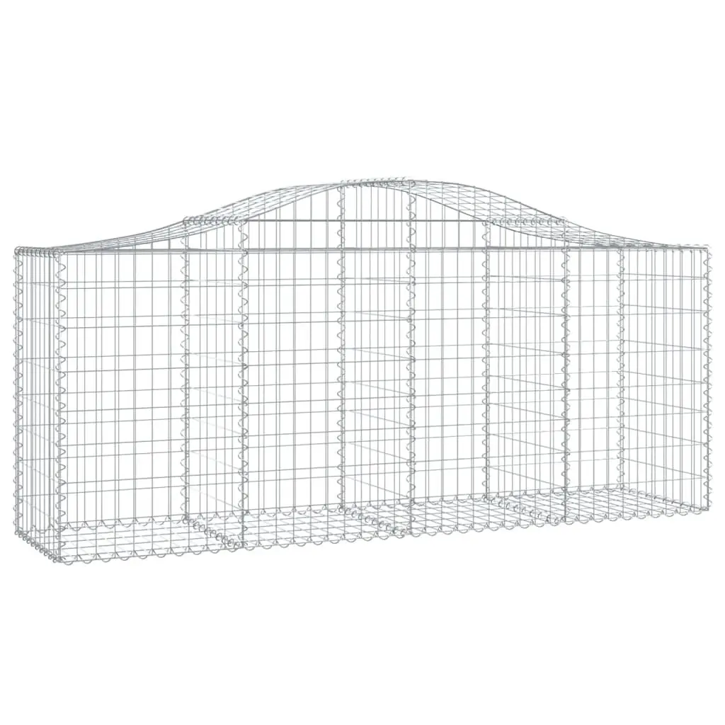 Decorative Garden Barrier Arched Gabion Baskets Galvanised Iron 200x50x80/100cm Silver Outdoor 2 Piece Set