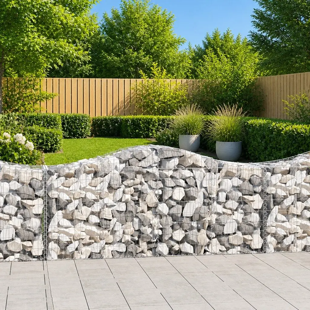 Arched Gabion Baskets Galvanised Iron 200 x 50 x 80/100 cm Silver 4 Piece Garden Barrier