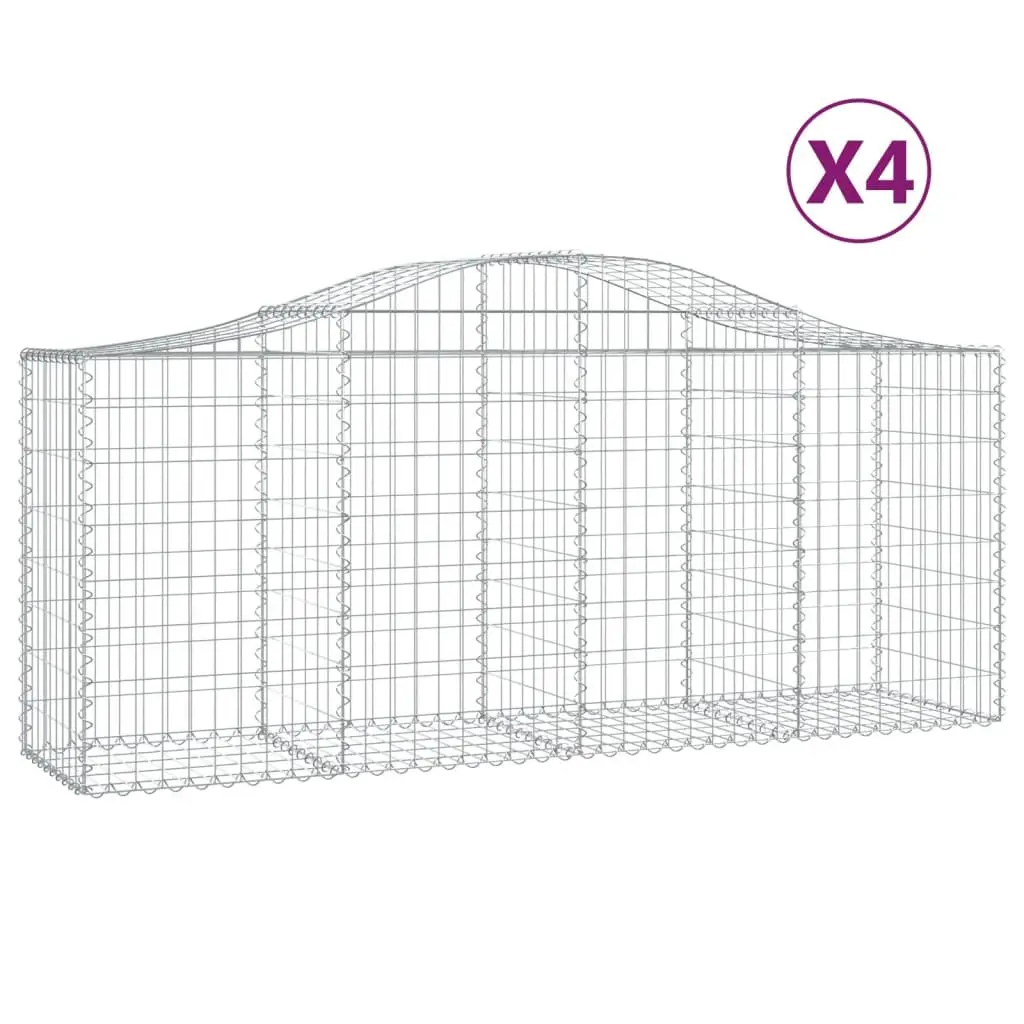 Arched Gabion Baskets Galvanised Iron 200 x 50 x 80/100 cm Silver 4 Piece Garden Barrier