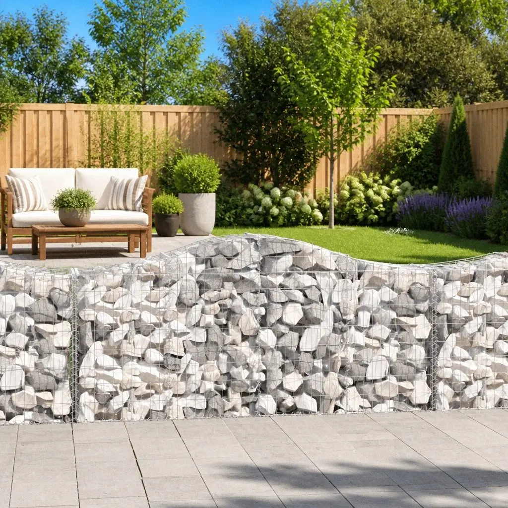 Gabion Baskets 9 Piece Silver Galvanised Iron Garden Barrier Arched Outdoor Decorative 200x50x80/100cm