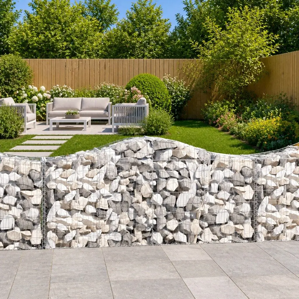 Gabion Baskets Arched Galvanised Iron 200x50x80/100 cm Silver Garden Barrier Decorative
