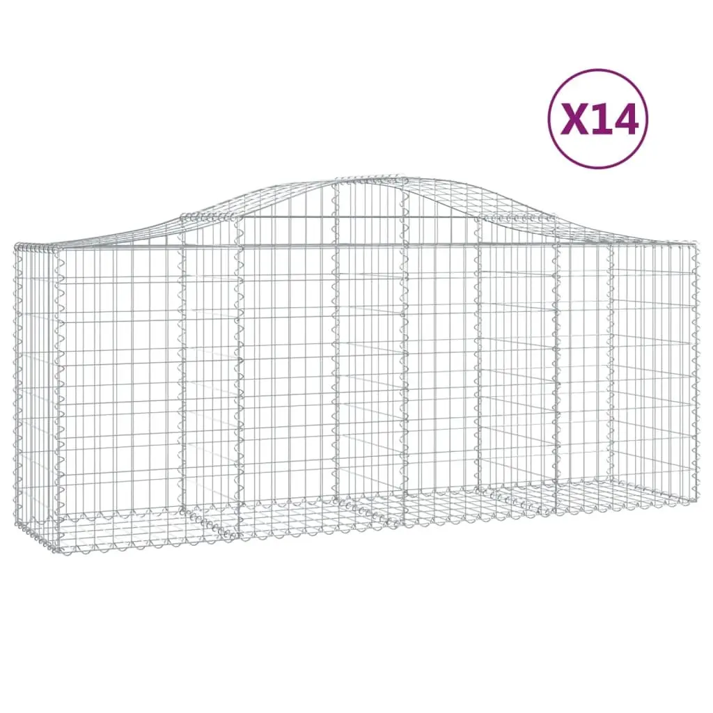 Gabion Baskets Galvanised Iron Arched 200 x 50 x 80/100 cm Silver 14 Piece Garden Barrier Retaining Wall Decorative Outdoor