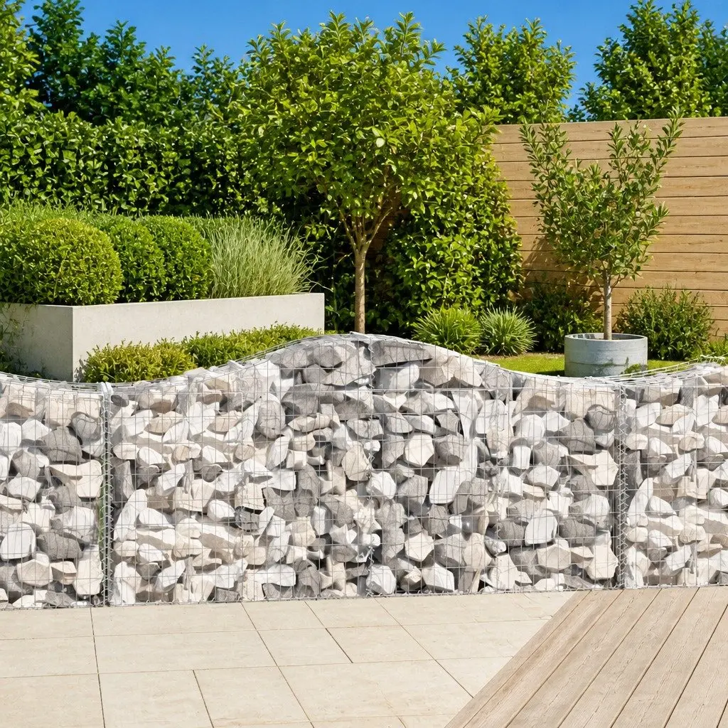 Gabion Baskets Arched Galvanised Iron 200 x 50 x 80/100 cm Silver 15 Piece Garden Barrier Retaining Wall Outdoor
