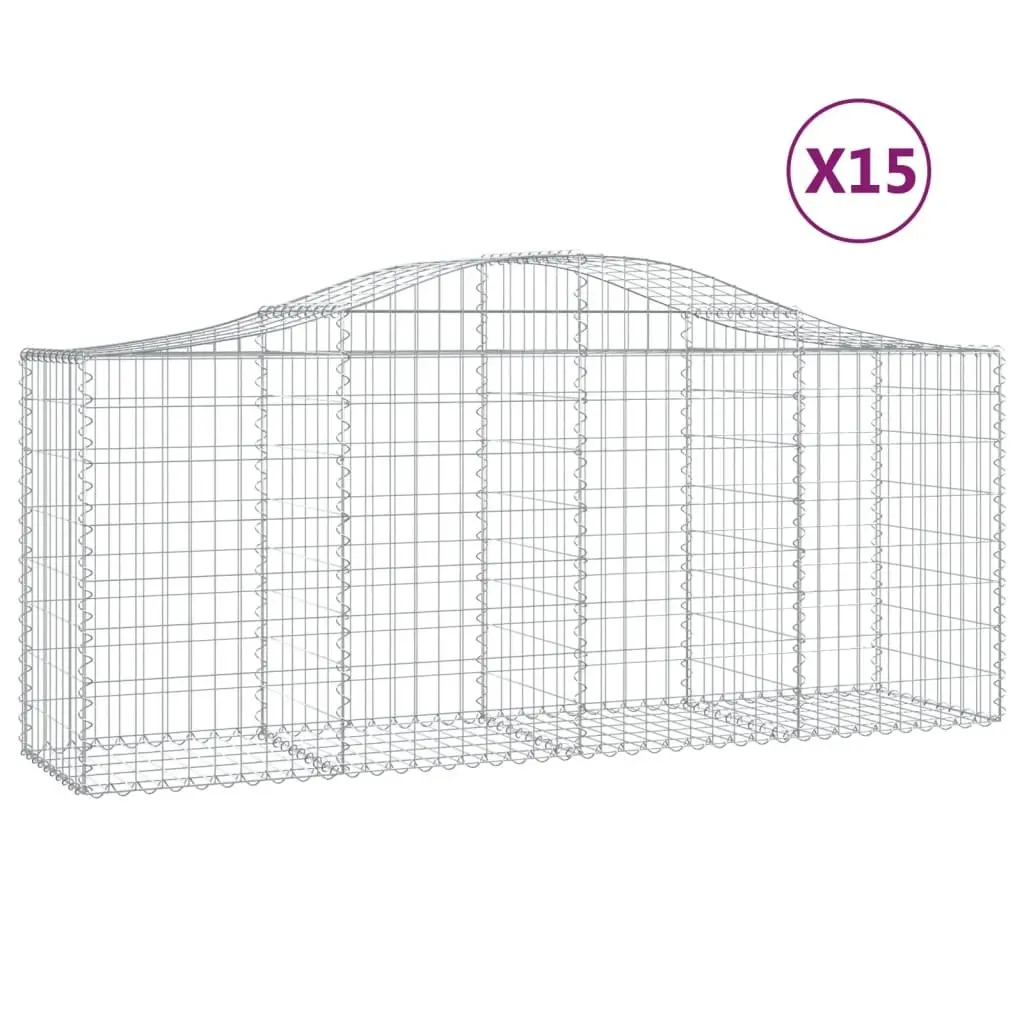 Gabion Baskets Arched Galvanised Iron 200 x 50 x 80/100 cm Silver 15 Piece Garden Barrier Retaining Wall Outdoor