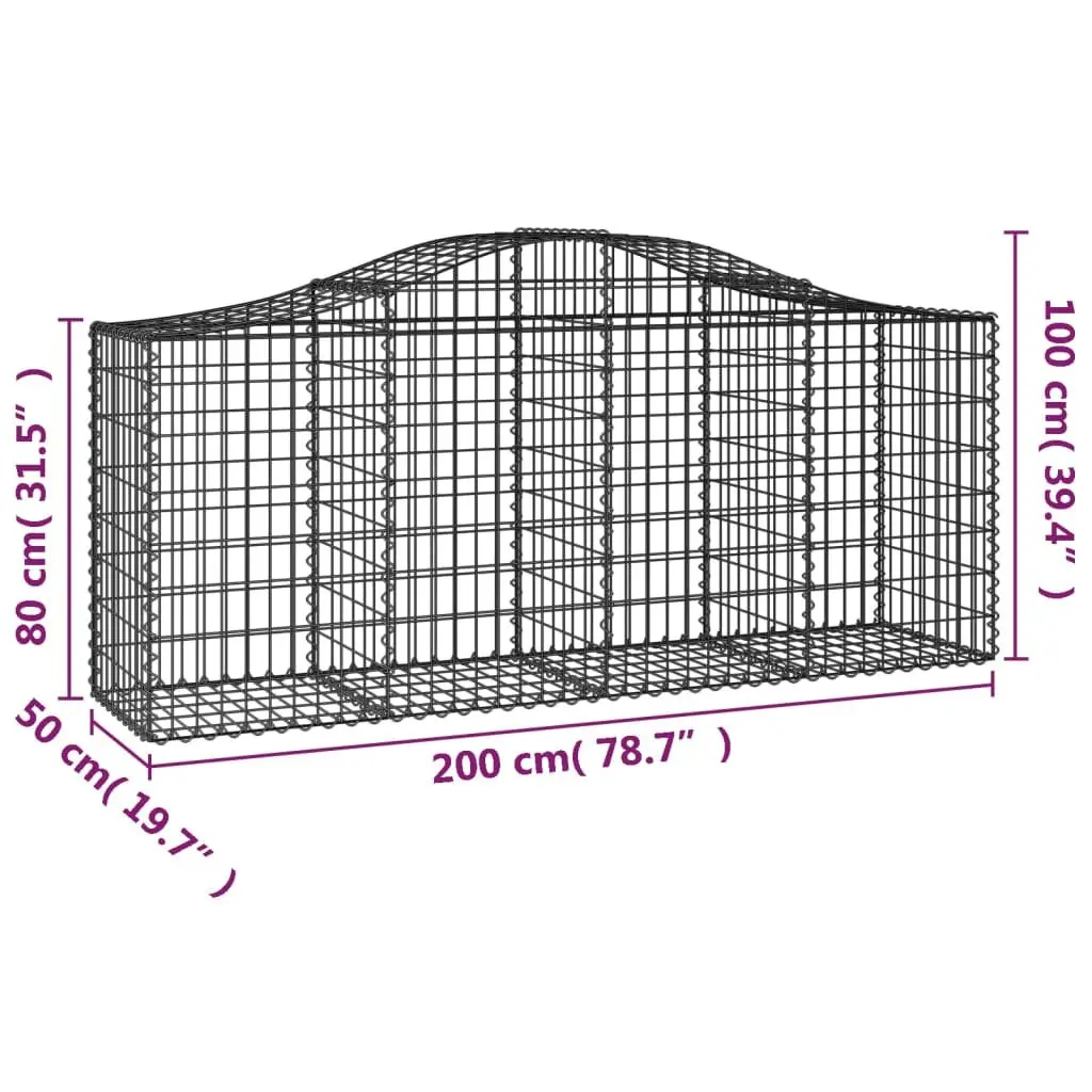 Gabion Baskets Arched Galvanised Iron 200 x 50 x 80/100 cm Silver 15 Piece Garden Barrier Retaining Wall Outdoor