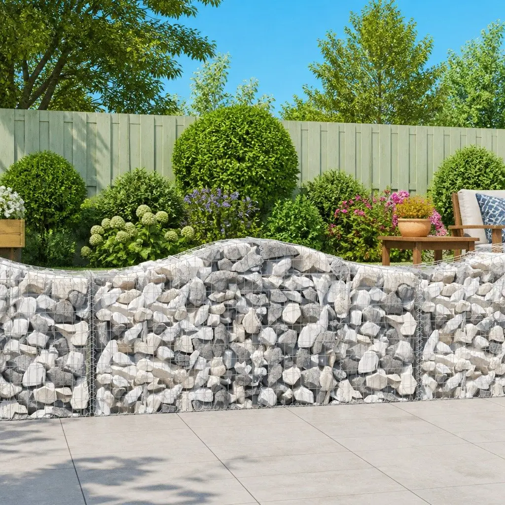 Gabion Baskets Arched Galvanised Iron 200 x 50 x 80/100 cm Silver 20 Piece Garden Barrier Retaining Wall Decorative Outdoor