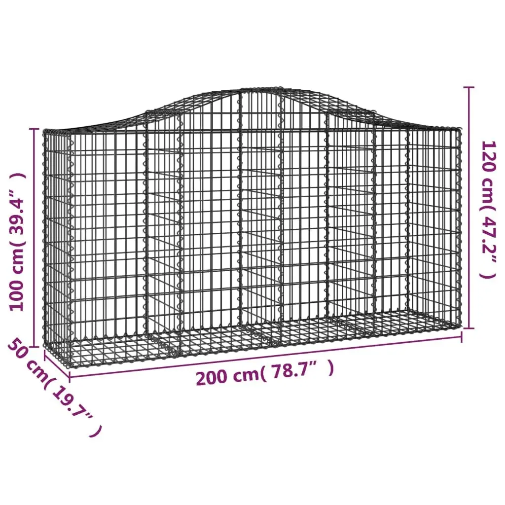 Arched Gabion Baskets Galvanised Iron 200 x 50 x 100120 cm Silver 3 Piece Garden Barrier Retaining Wall