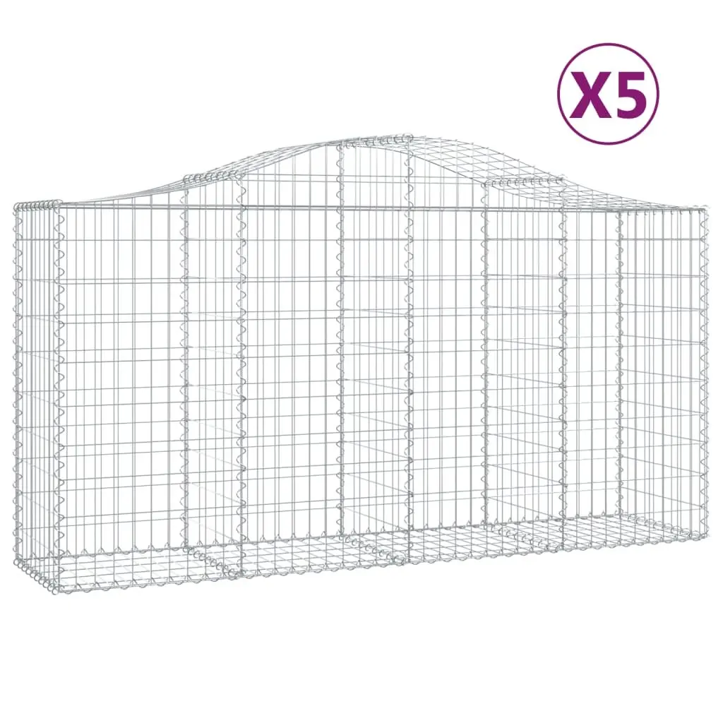 Gabion Baskets Arched Galvanised Iron 200 x 50 x 100120 cm Silver 5 Piece Garden Barrier Retaining Wall Decorative Outdoor