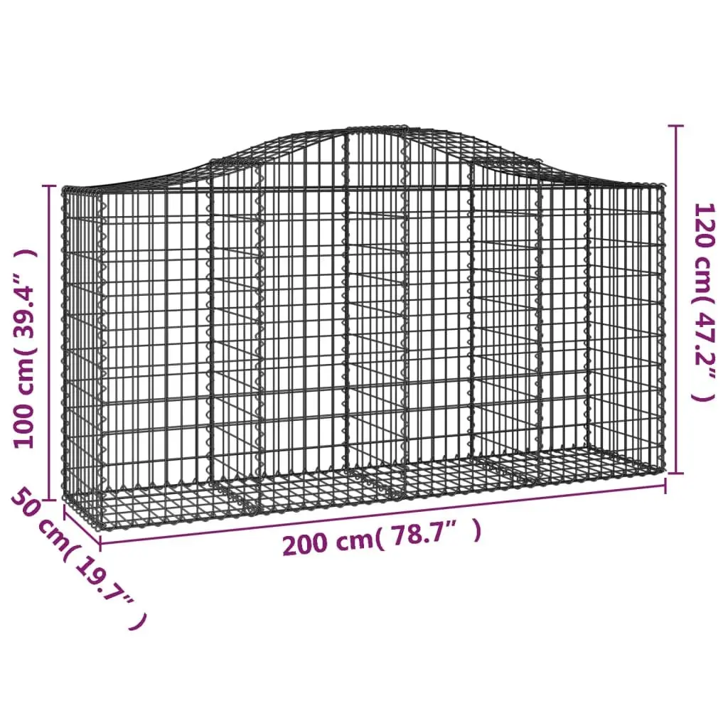 Arched Gabion Baskets Galvanised Iron 200 x 50 x 100120 cm Silver 7 Piece Garden Barrier Decorative Retaining Wall