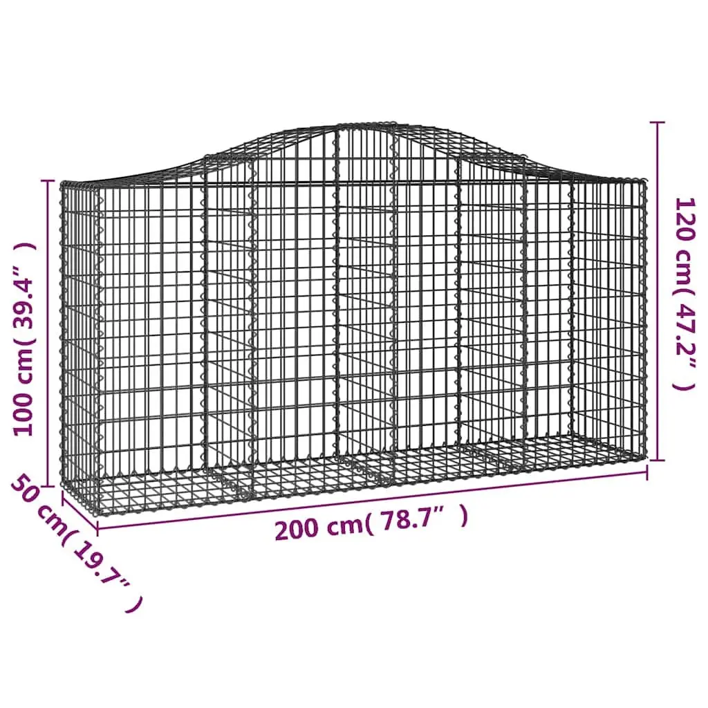 Gabion Baskets Arched Silver Galvanised Iron 200x50x100120cm 8 Piece Decorative Outdoor Garden Barrier Retaining Wall