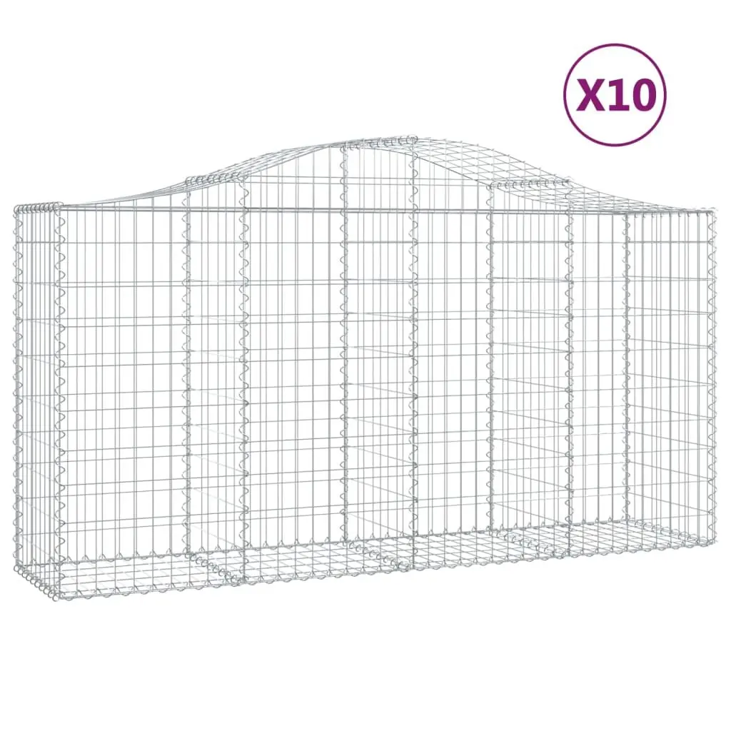 Decorative Garden Barrier Arched Gabion Baskets Silver Galvanised Iron 200x50x100120cm 10 Piece Outdoor Retaining Wall