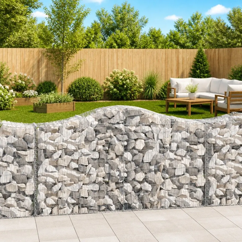 Decorative Arched Gabion Baskets Silver 200x50x100120cm Galvanised Iron 12 Piece Garden Barrier Retaining Wall Outdoor