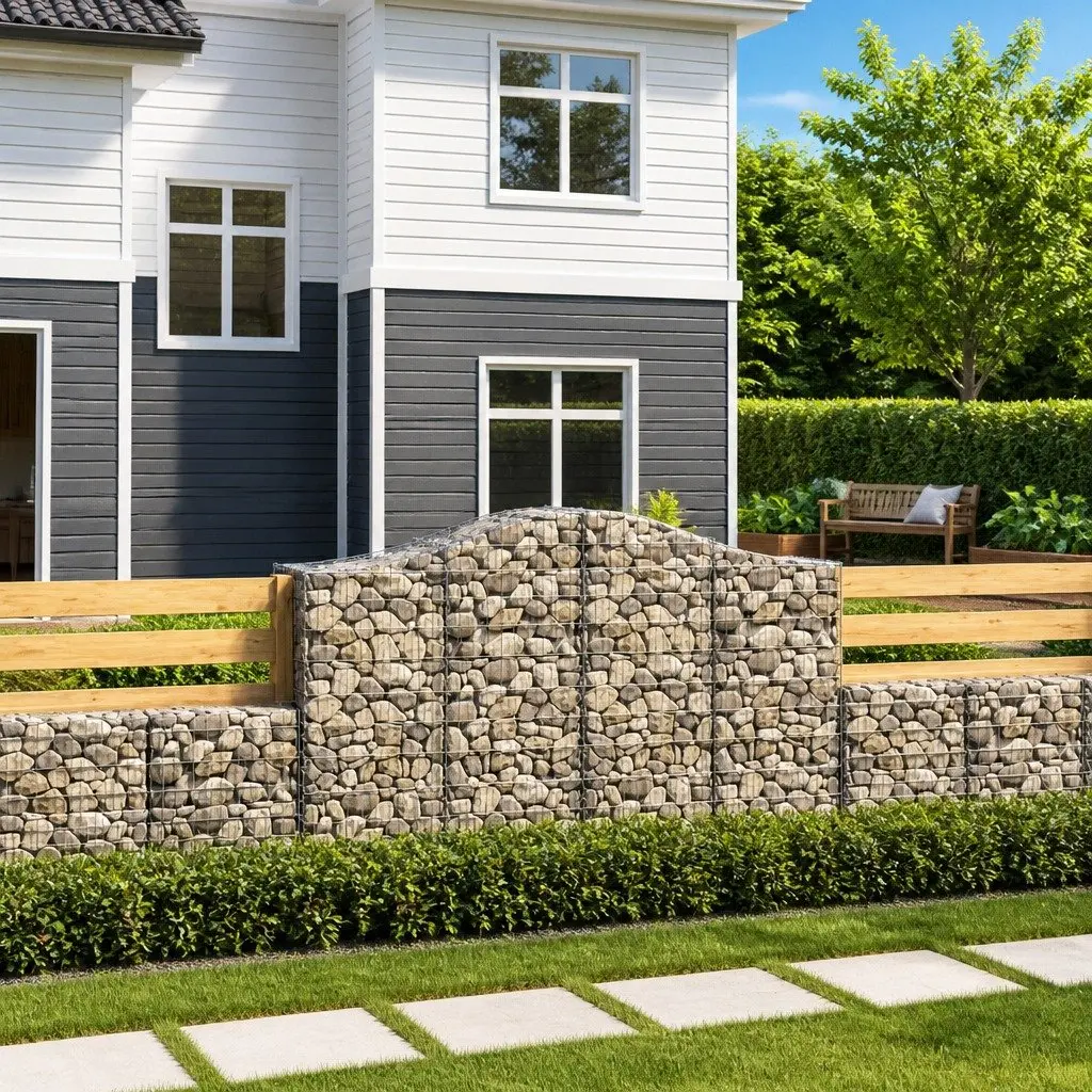 Arched Gabion Baskets Silver 200x50x120140 cm Garden Retaining Wall Decorative 2 pcs
