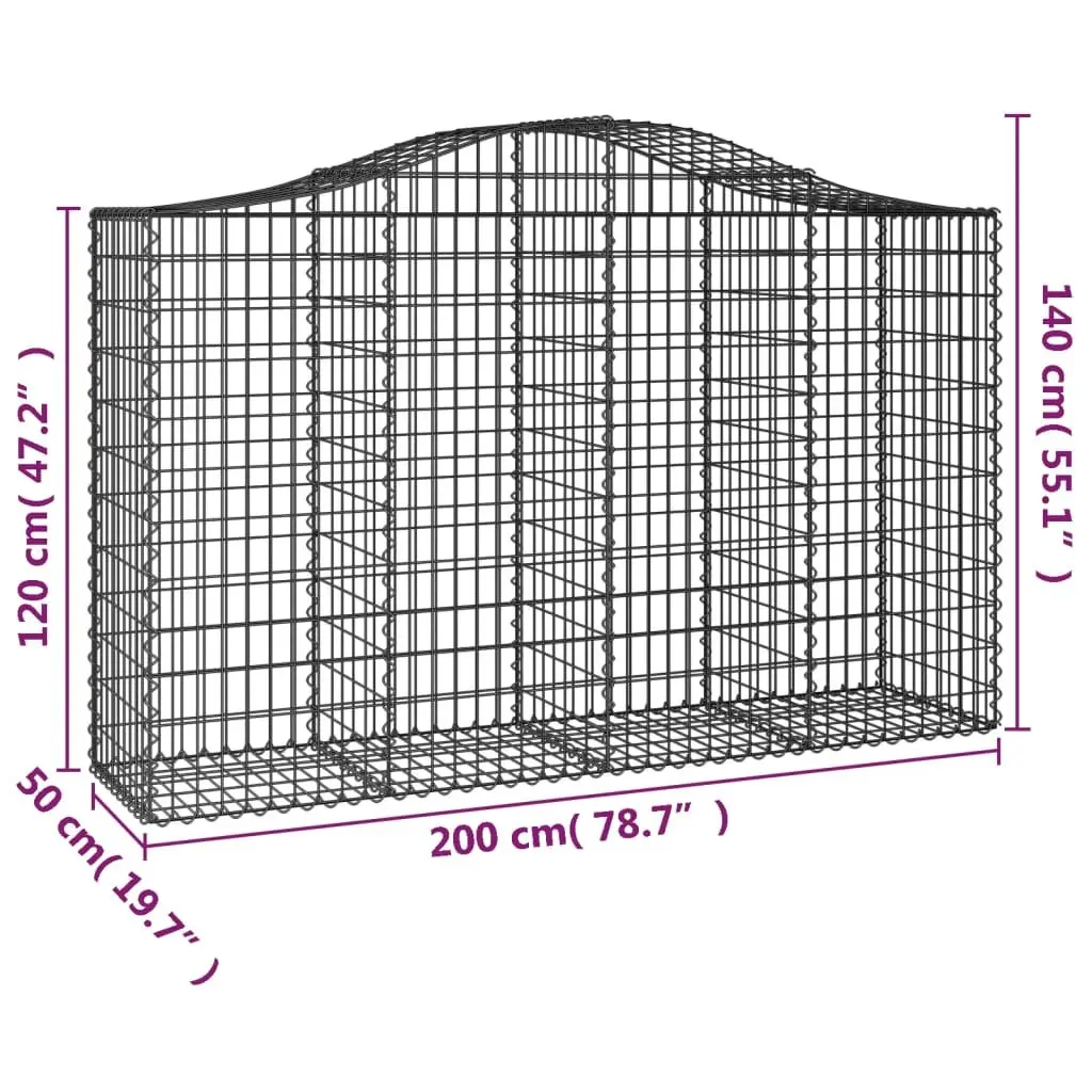 Arched Gabion Baskets Silver 200x50x120140 cm Garden Retaining Wall Decorative 2 pcs