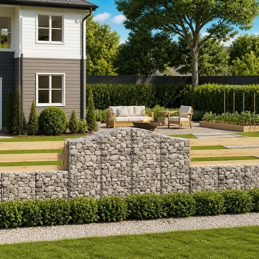 Arched Gabion Baskets Galvanised Iron 200 x 50 x 120140 cm Silver 5 Piece Garden Barrier Retaining Wall Decorative Outdoor