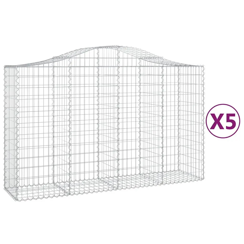 Arched Gabion Baskets Galvanised Iron 200 x 50 x 120140 cm Silver 5 Piece Garden Barrier Retaining Wall Decorative Outdoor