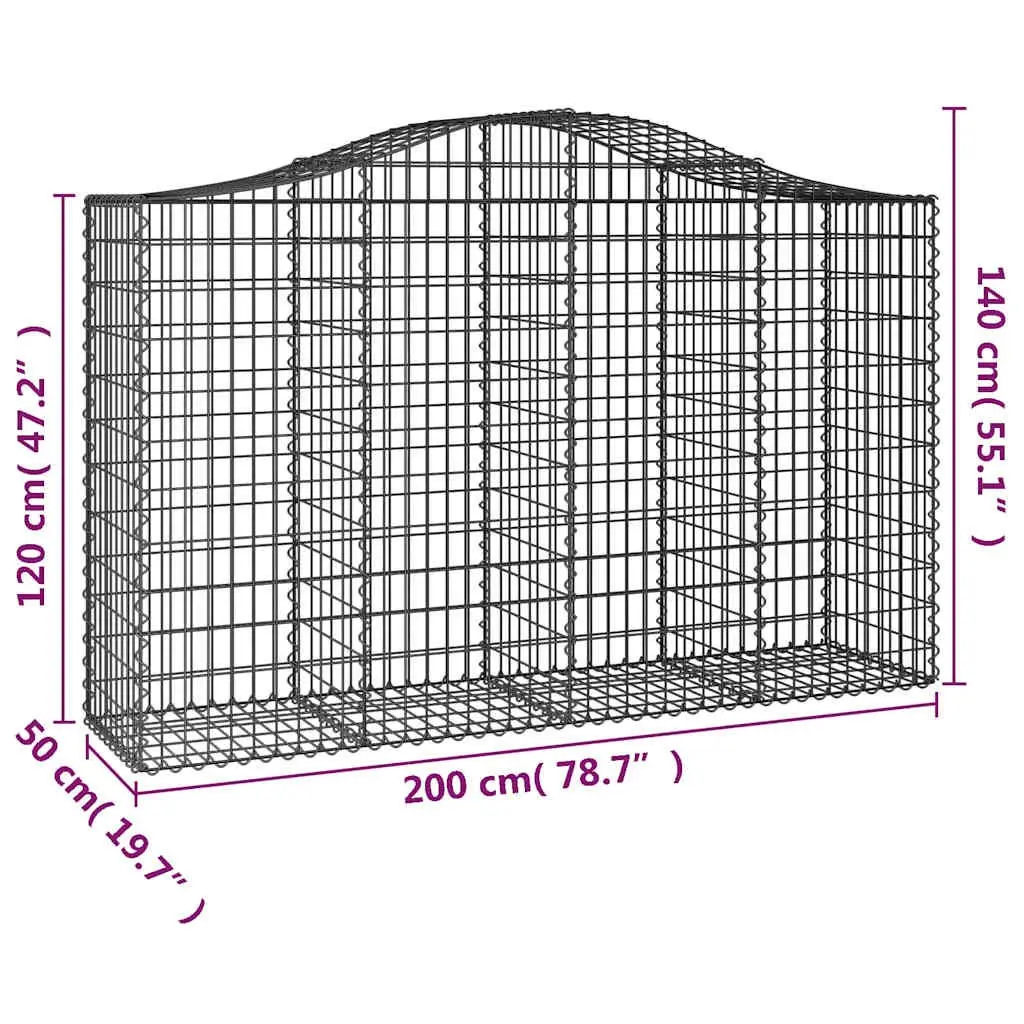 Arched Gabion Baskets Galvanised Iron 200 x 50 x 120140 cm Silver 5 Piece Garden Barrier Retaining Wall Decorative Outdoor