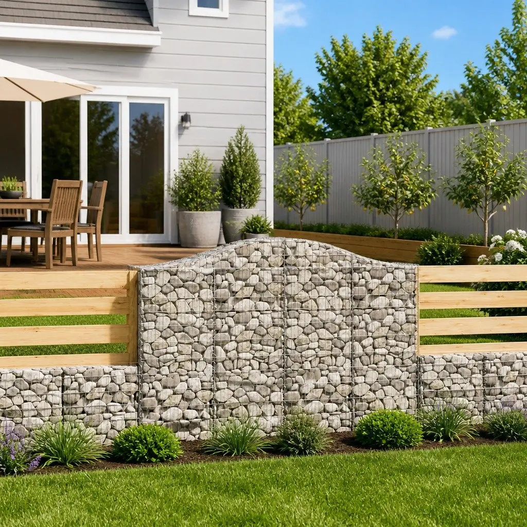 Arched Garden Barrier Baskets 2 Piece Galvanised Iron Outdoor Retaining Wall 200x50x140160cm Silver Decorative Landscape
