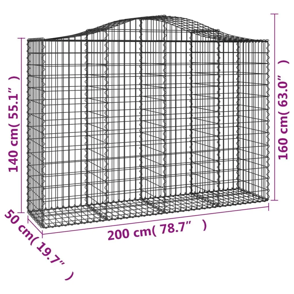Arched Garden Barrier Baskets 2 Piece Galvanised Iron Outdoor Retaining Wall 200x50x140160cm Silver Decorative Landscape