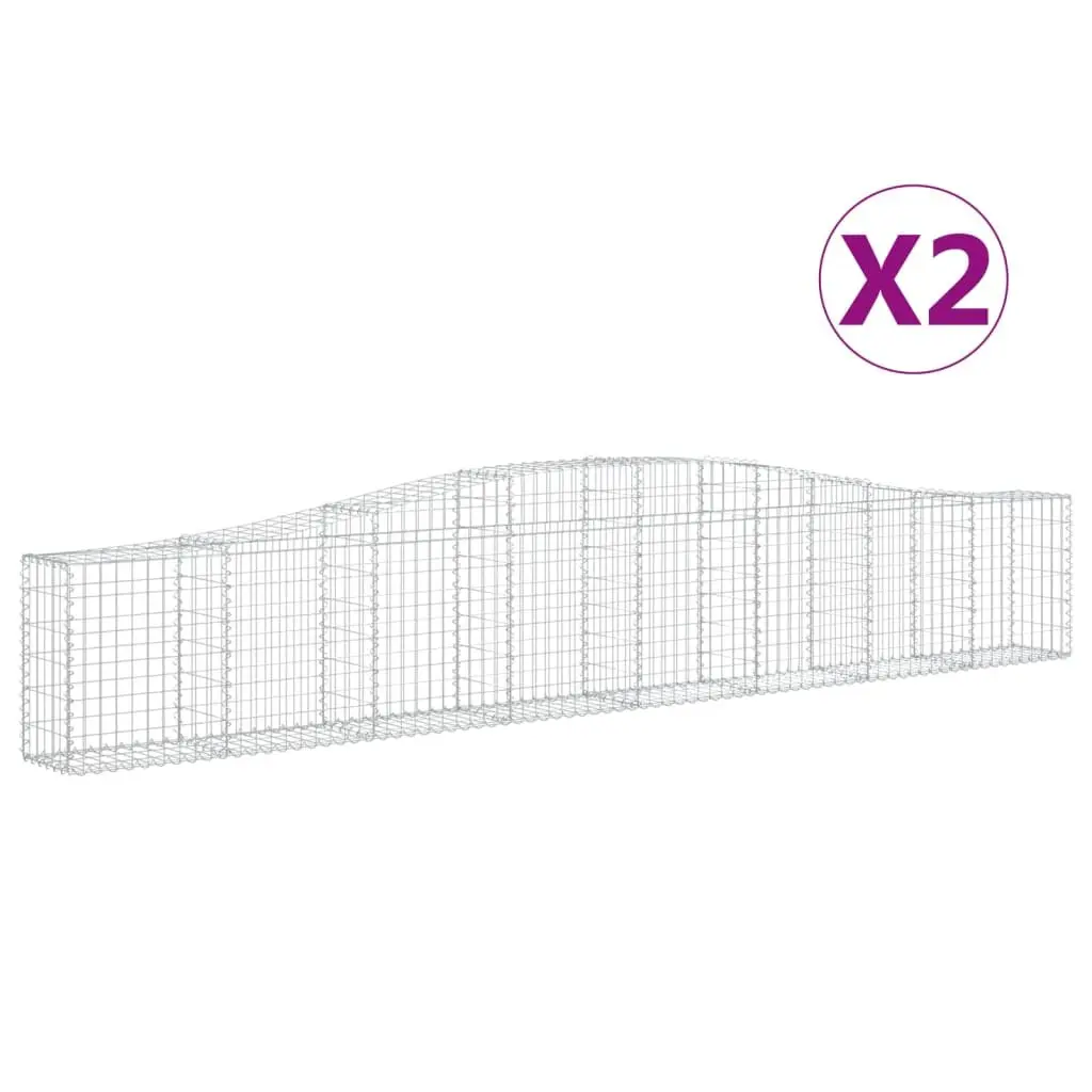 Arched Gabion Baskets Galvanised Iron 400 x 30 x 60 80 cm Silver 2 pcs Garden Barrier Retaining Wall Decorative Outdoor