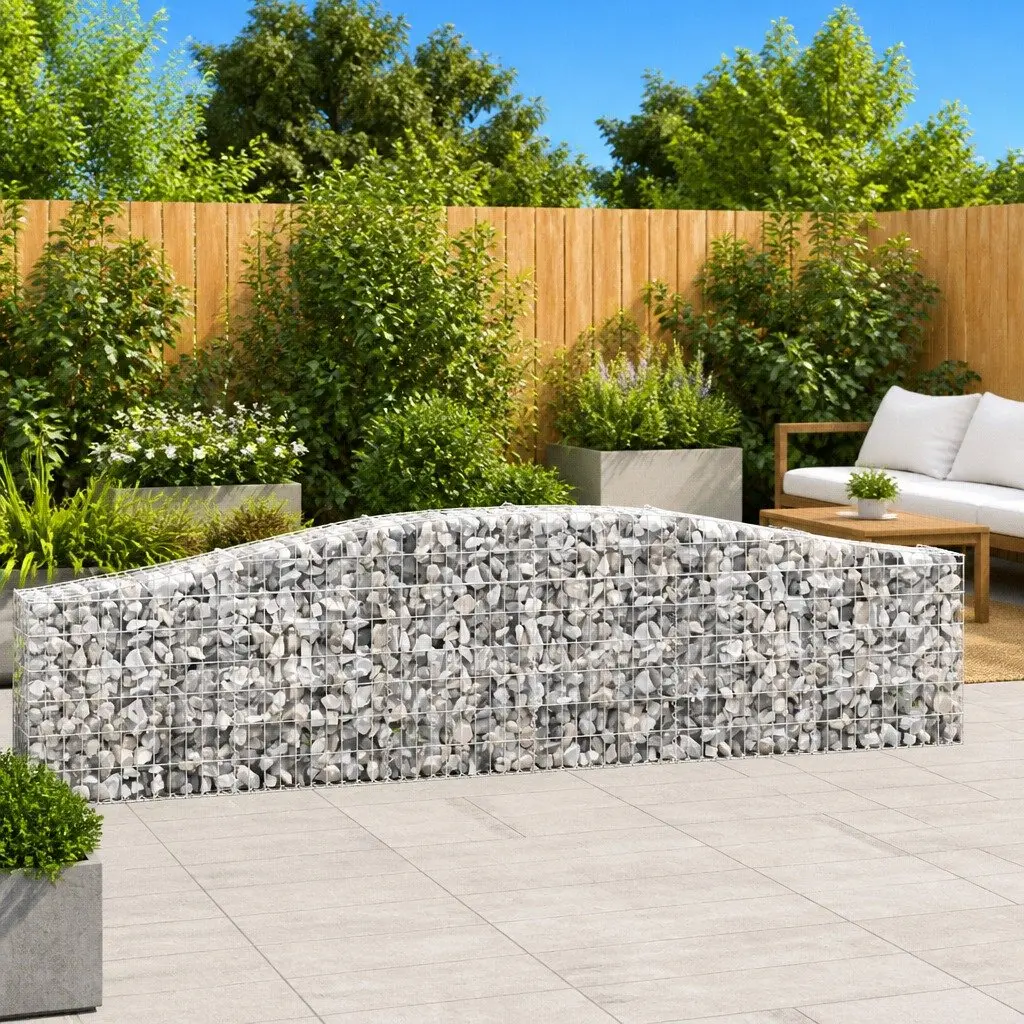 Gabion Baskets Set 4 pcs Galvanised Iron Arched Decorative Barrier Silver 400 x 30 x 60/80 cm