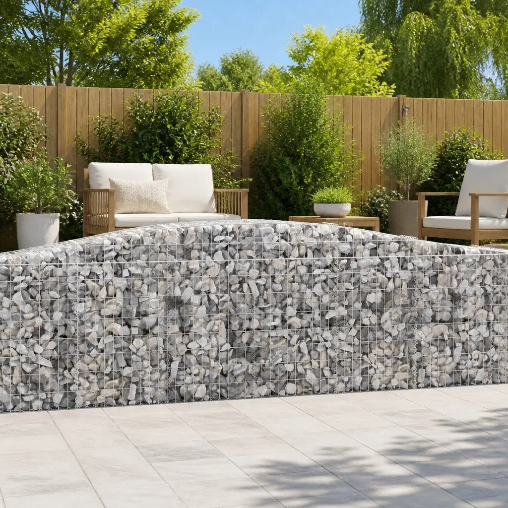 Arched Gabion Baskets Galvanised Iron 400x30x80/100 cm Silver Garden Barrier 2 Piece