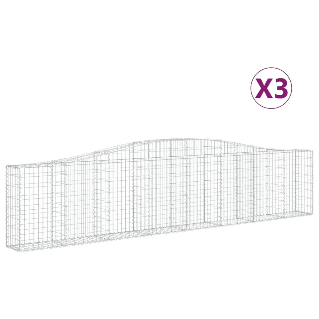 3 Piece Arched Gabion Baskets Galvanised Iron Decorative Garden Barrier Silver Retaining Wall Outdoor 400x30x80/100cm