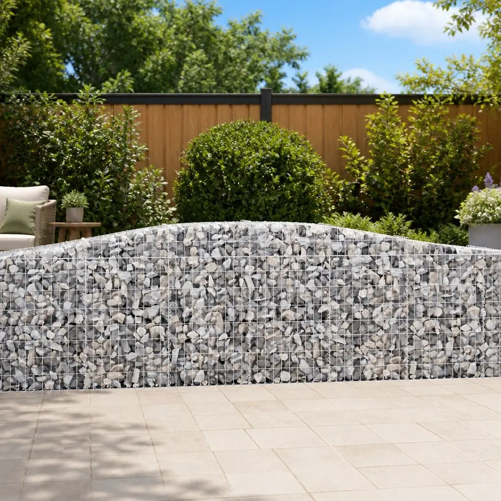 Arched Gabion Baskets Galvanised Iron 400x30x80/100 cm Silver Garden Retaining Wall Decorative 4 Piece