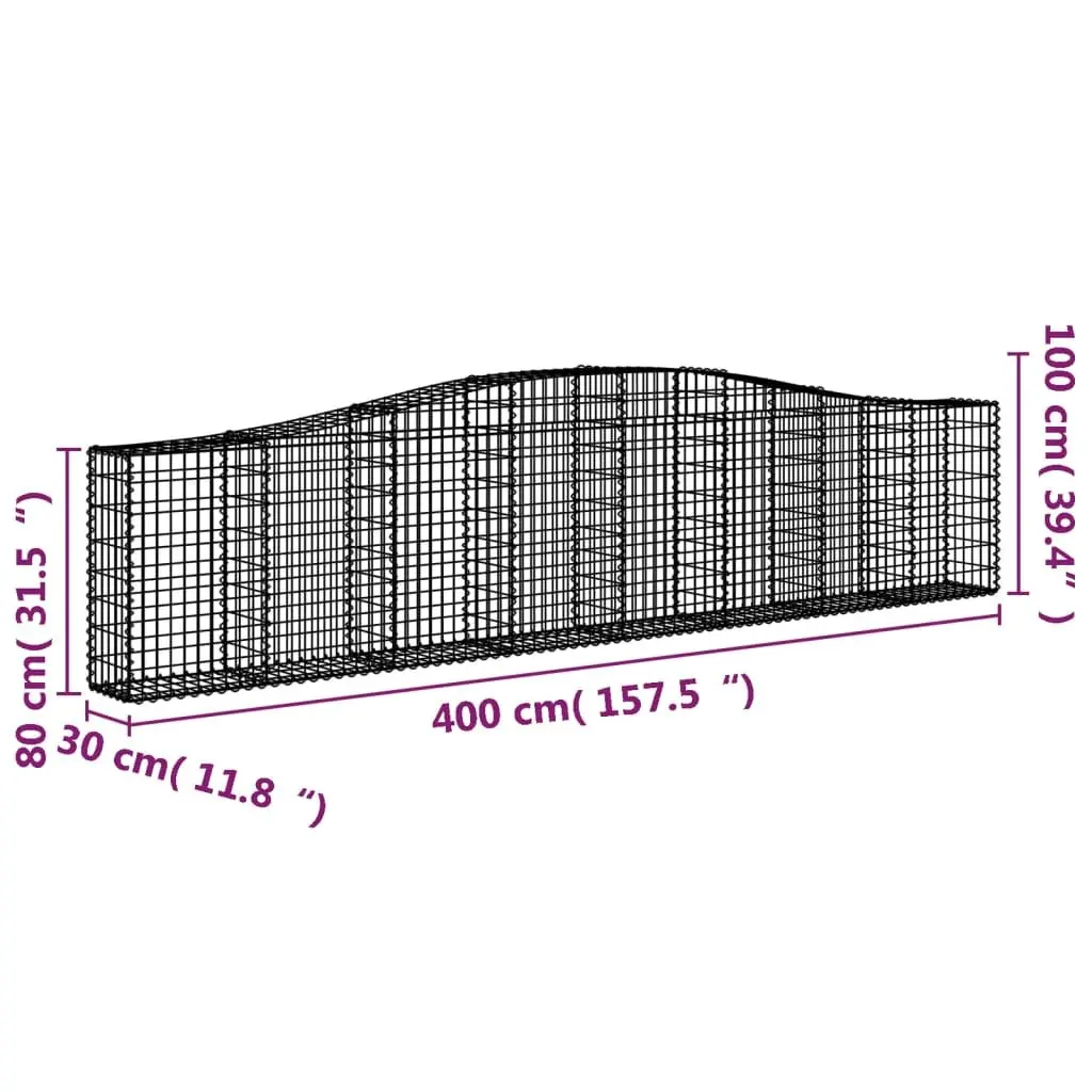 Arched Gabion Baskets Galvanised Iron 400x30x80/100 cm Silver Garden Retaining Wall Decorative 4 Piece