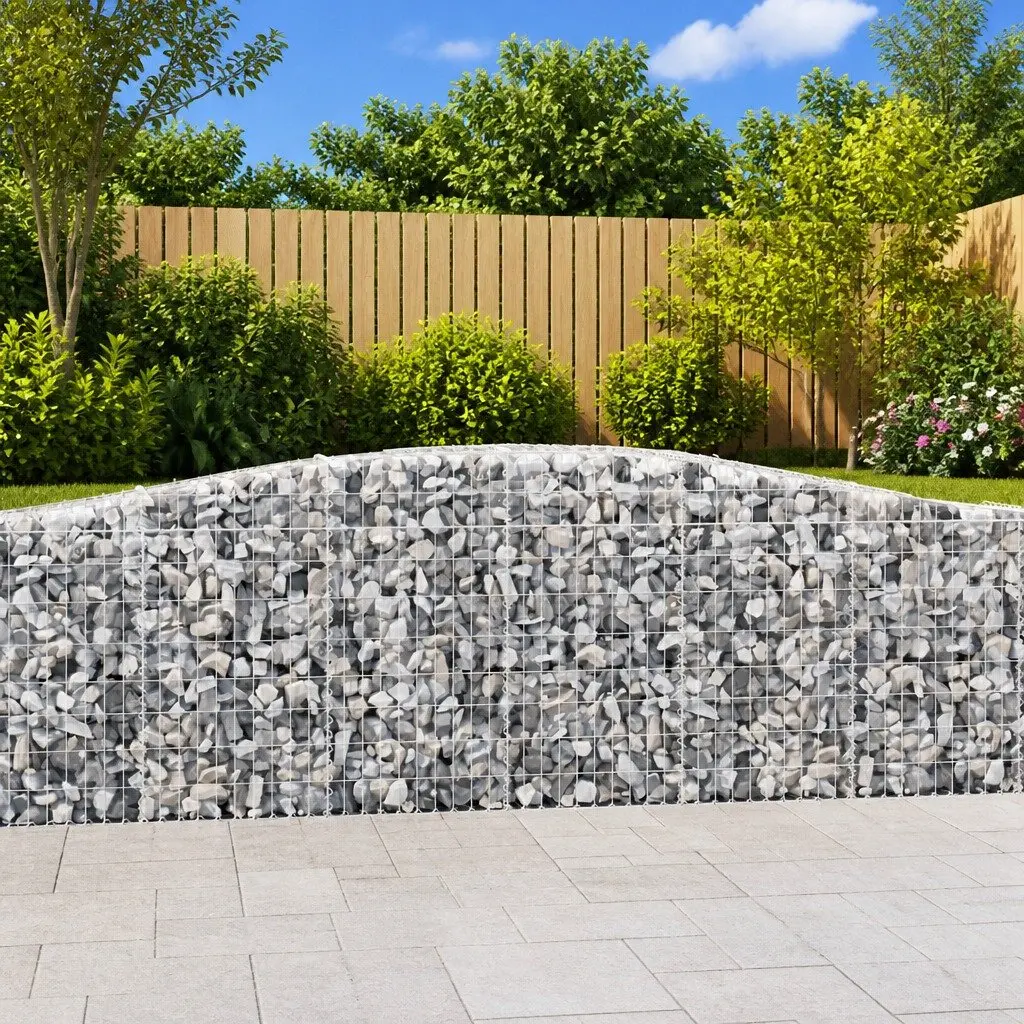 Arched Gabion Baskets Galvanised Iron 400x30x80/100 cm Silver 5 Piece Garden Retaining Wall Decorative