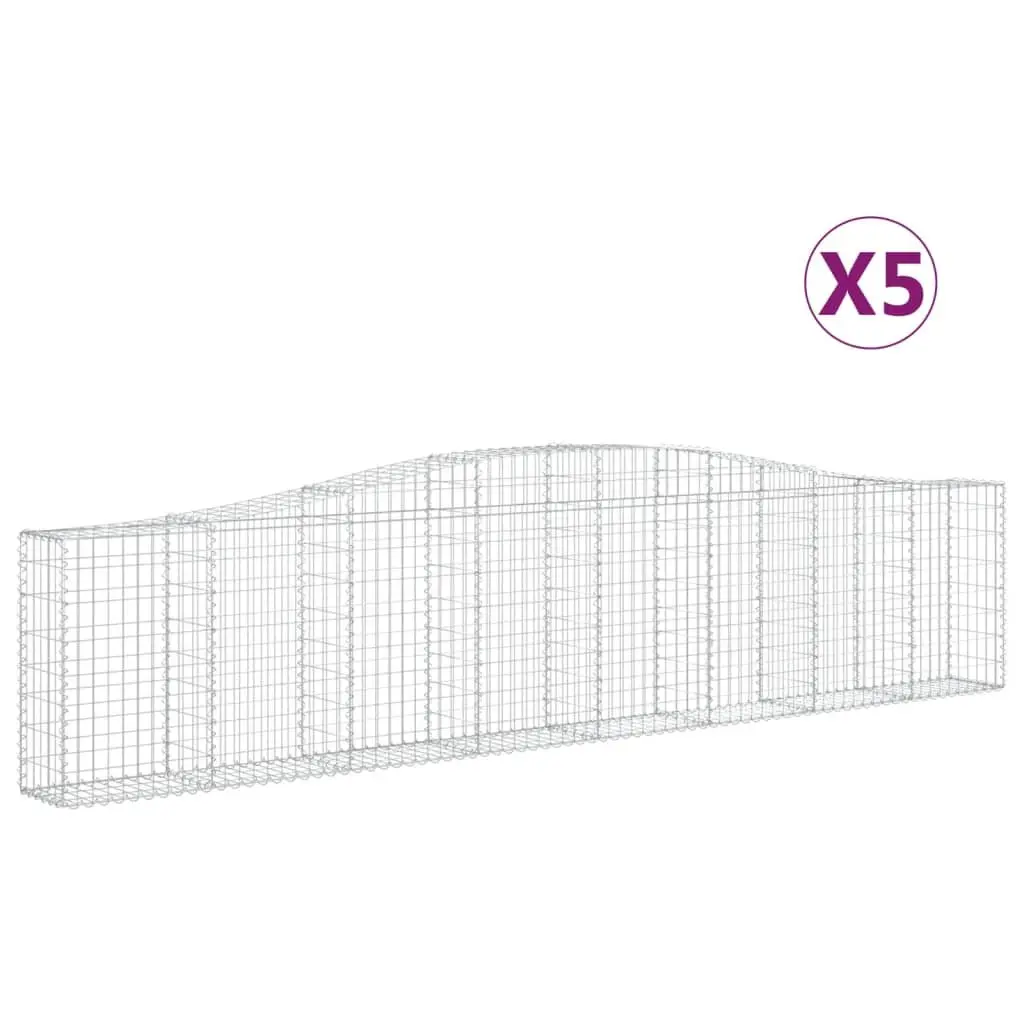 Arched Gabion Baskets Galvanised Iron 400x30x80/100 cm Silver 5 Piece Garden Retaining Wall Decorative
