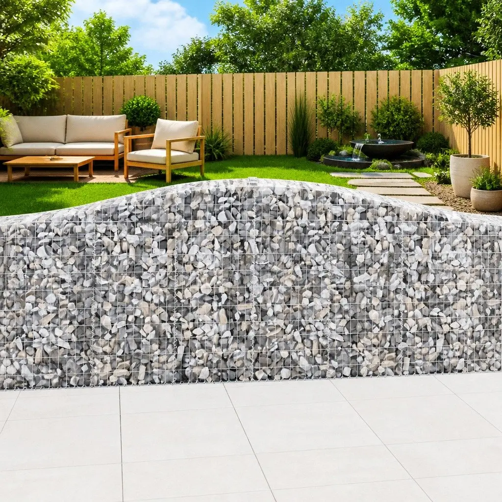 Gabion Baskets Arched Galvanised Iron 400 x 30 x 100120 cm Silver 3 Piece Garden Decorative Retaining Wall Barrier Outdoor