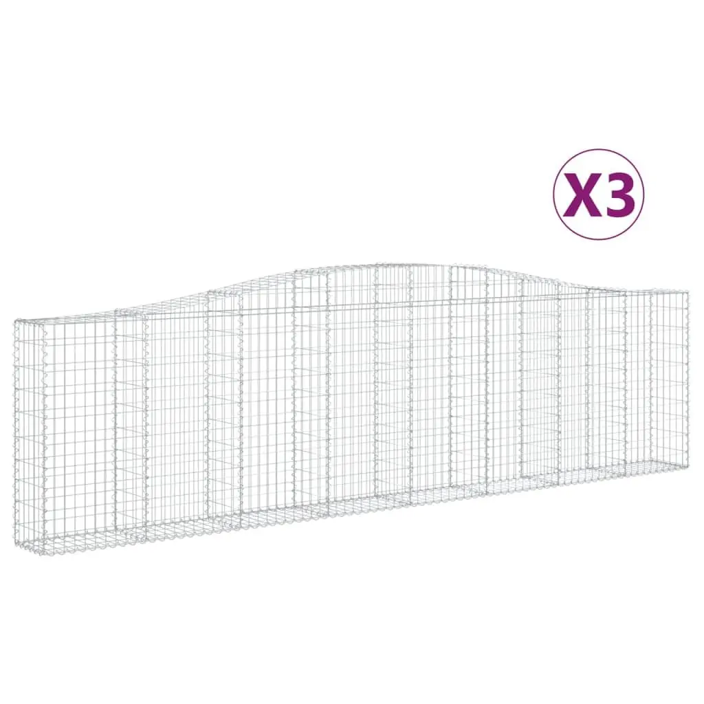 Gabion Baskets Arched Galvanised Iron 400 x 30 x 100120 cm Silver 3 Piece Garden Decorative Retaining Wall Barrier Outdoor
