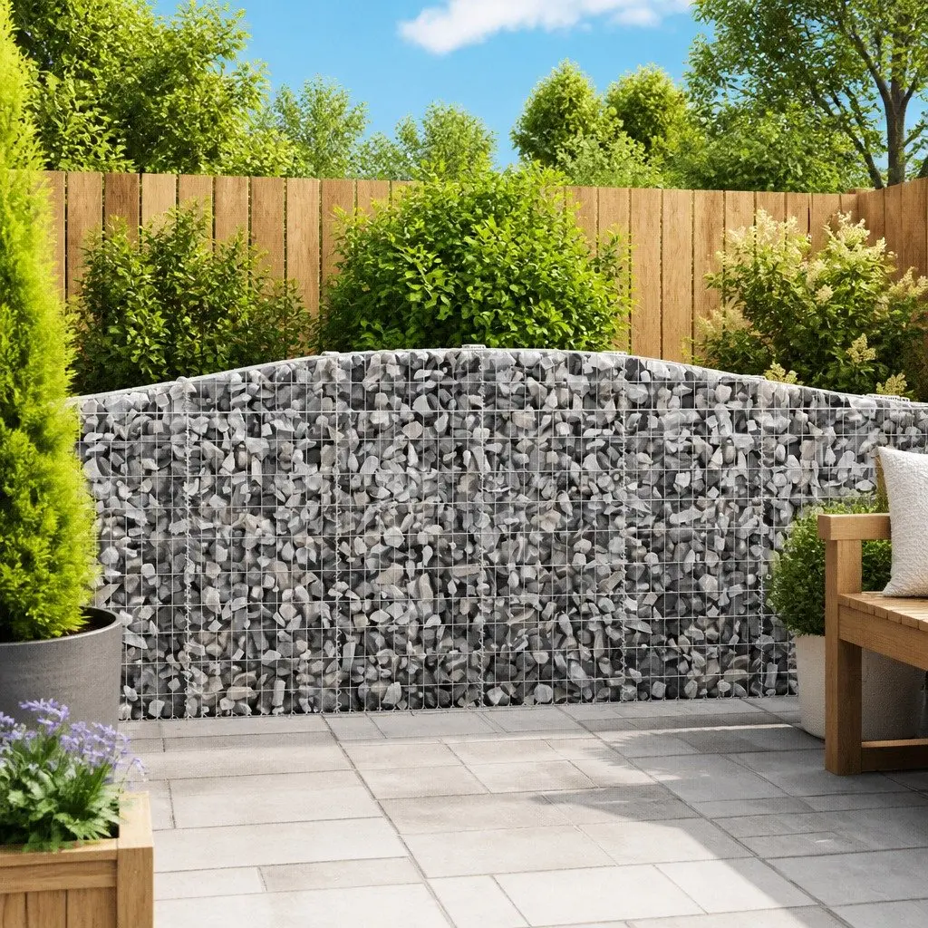 Gabion Baskets Arched Galvanised Iron 400 x 30 x 100120 cm Silver 5 Piece Garden Barrier Decorative Retaining Wall Outdoor