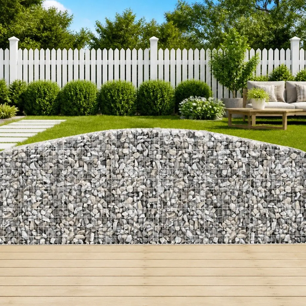 Gabion Baskets Arched Galvanised Iron 400 x 30 x 100-120 cm Silver 8 Piece Garden Retaining Wall Barrier Outdoor Landscaping